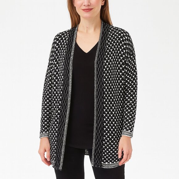Carol Rose Black White Long Cardigan Sweater Size Small Knit - Picture 1 of 6